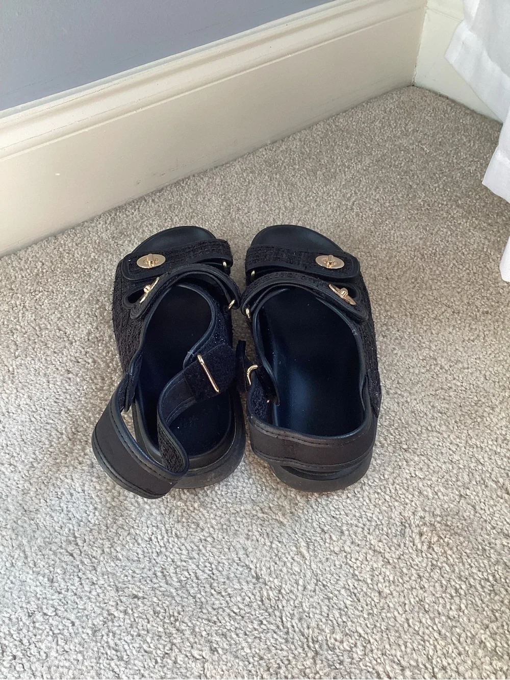H&M Black Sandals with Gold-Tone Button Accents - designer dupe!